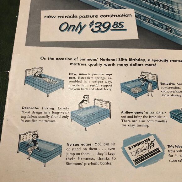 Vintage 50s Double Ad: Famous Golf Ben Hogan & Simmons Miracle Posture Mattress - Picture 5 of 6